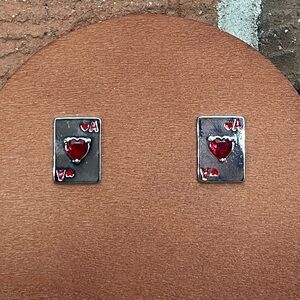 Ace of Hearts Playing Card Stud Earrings - Red